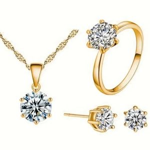 Gold Diamond Jewelry Set Necklace Earrings Ring